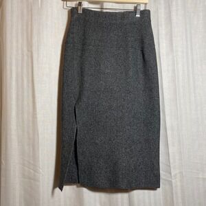 Zara Knit Gray Marl High Waisted Midi Pencil Skirt with Front Slit Womens Small
